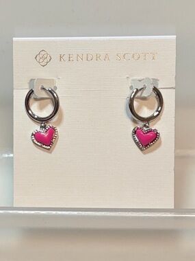 Kendra Scott Pink Heart & Silver Huggie Earrings NWT MSRP $65